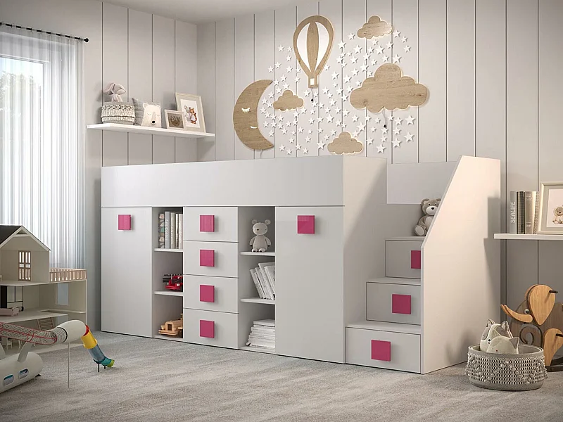 Cama alta Hartford 366, Individual, Branco, Estrados de cama