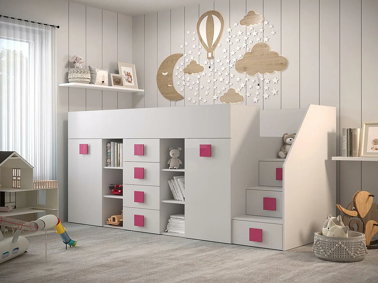 Litera Hartford 366, Individuales, Blanco, 90x200, Aglomerado laminado, Somieres, 94cm