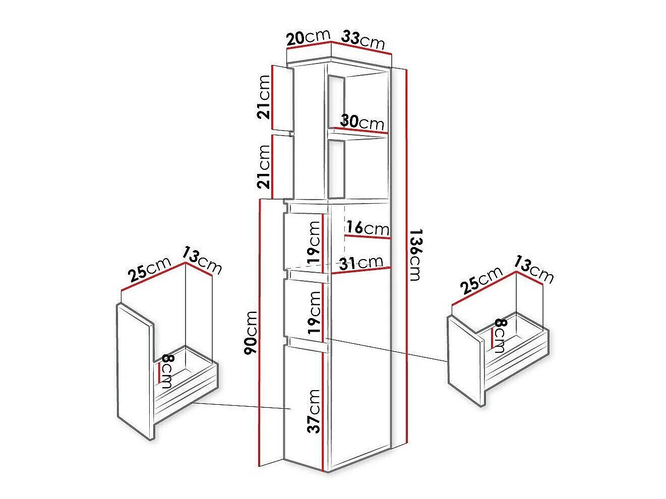Armoire de bain indépendante Comfivo 384, Blanc, À poser, Le nombre de portes: 1, 136cm