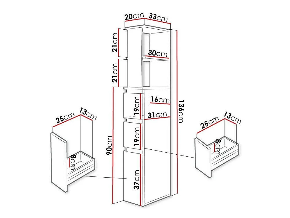 Armoire de bain indépendante Comfivo 384, Blanc, À poser, Le nombre de portes: 1, 136cm