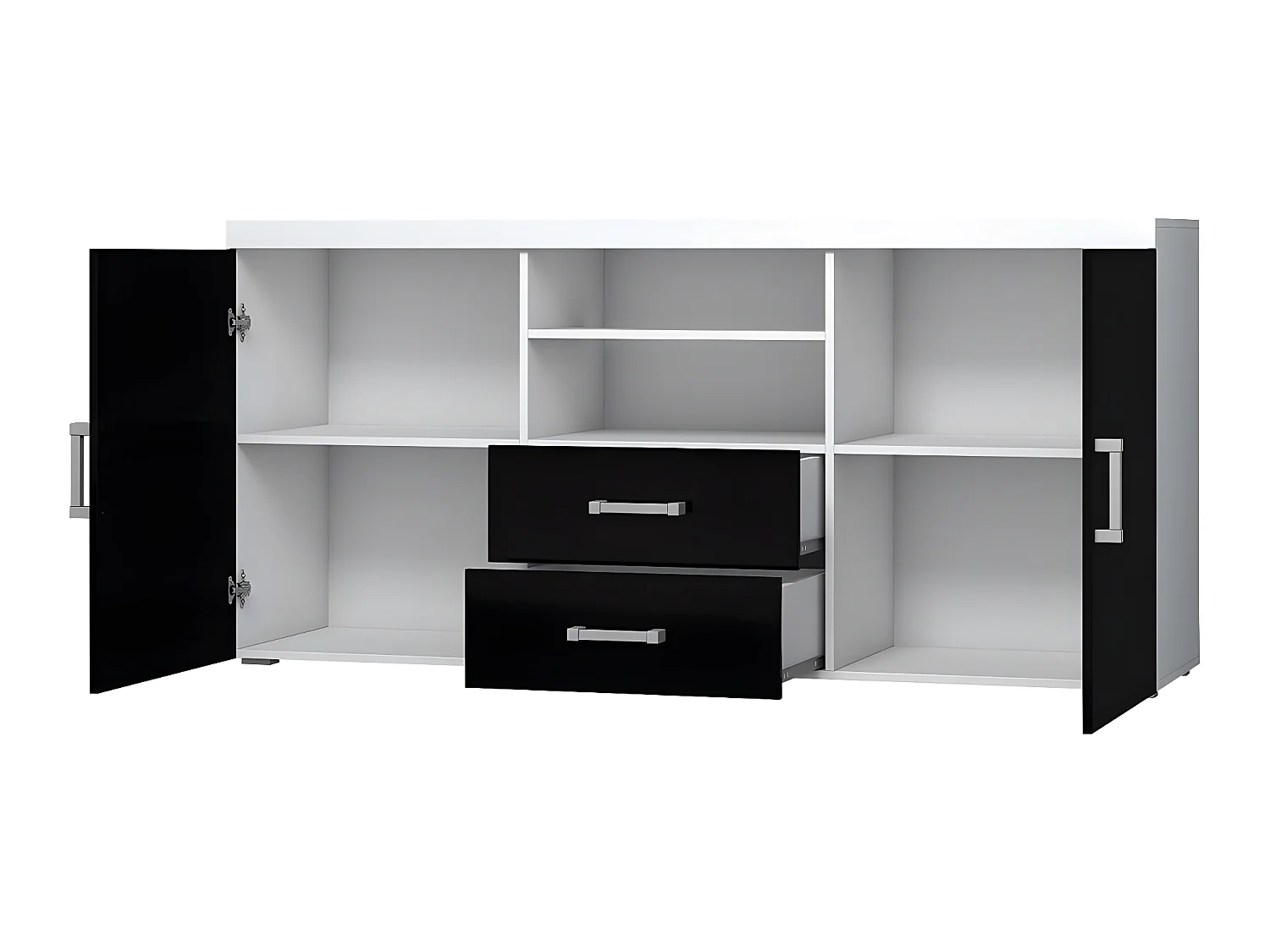 Commode Odebeli 105, Blanc|Blanc brillant, Tiroirs et portes, Nombre de tiroirs: 2, 80cm