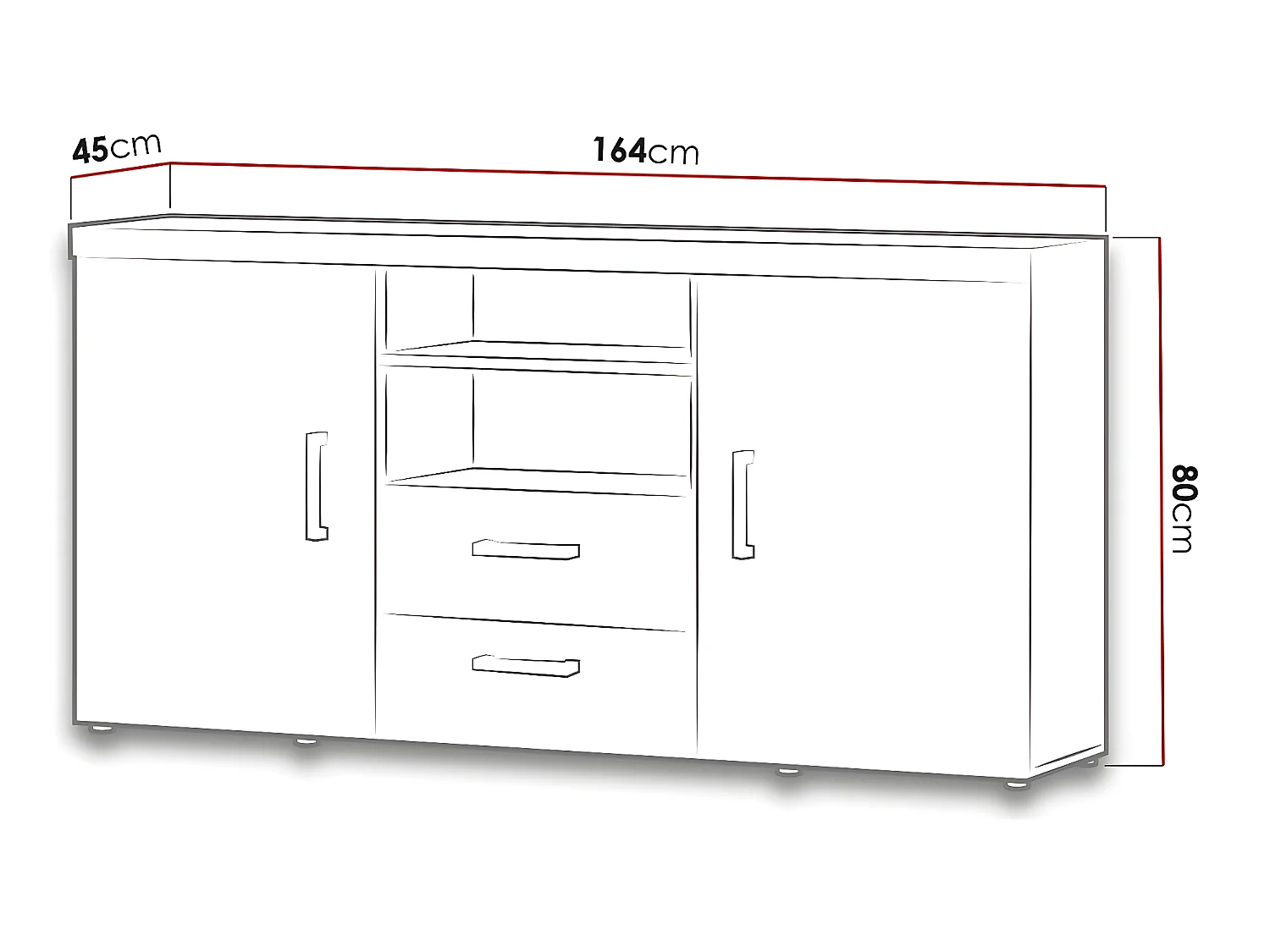 Commode Odebeli 105, Blanc|Blanc brillant, Tiroirs et portes, Nombre de tiroirs: 2, 80cm