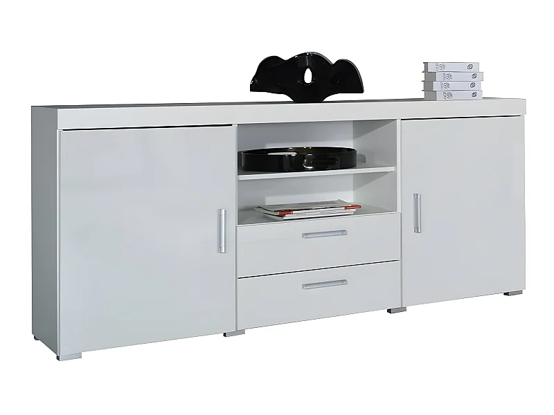 Commode Odebeli 105, Blanc brillant|Blanc, Tiroirs et portes, Nombre de tiroirs: 2, 80cm