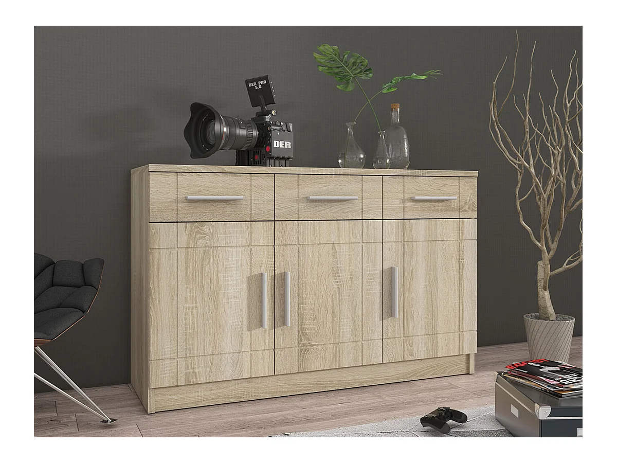Commode Tucson 145, Sonoma chêne, Avec tiroirs et portes, Nombre de tiroirs: 3, 70x103cm