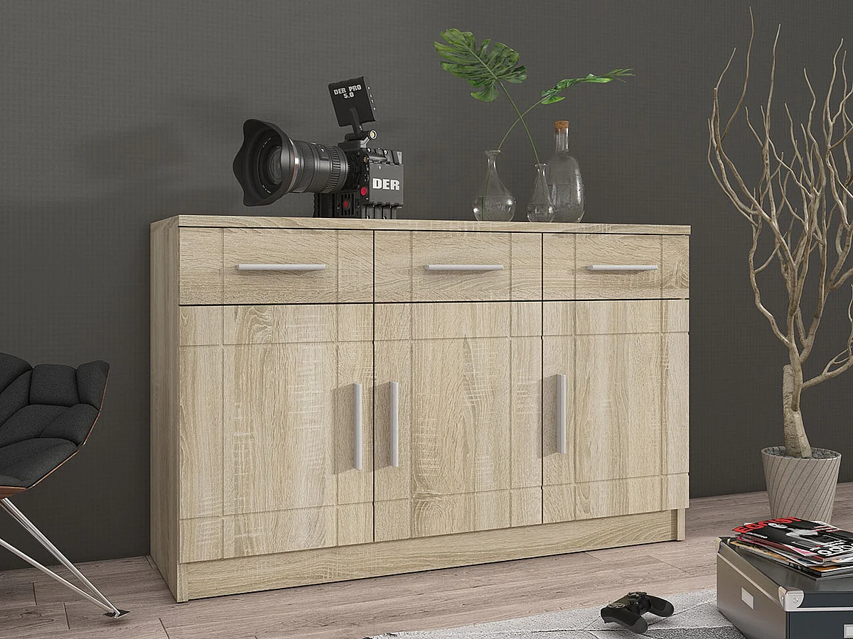 Commode Tucson 145, Sonoma chêne, Tiroirs et portes, Nombre de tiroirs: 3, 70x103x37cm