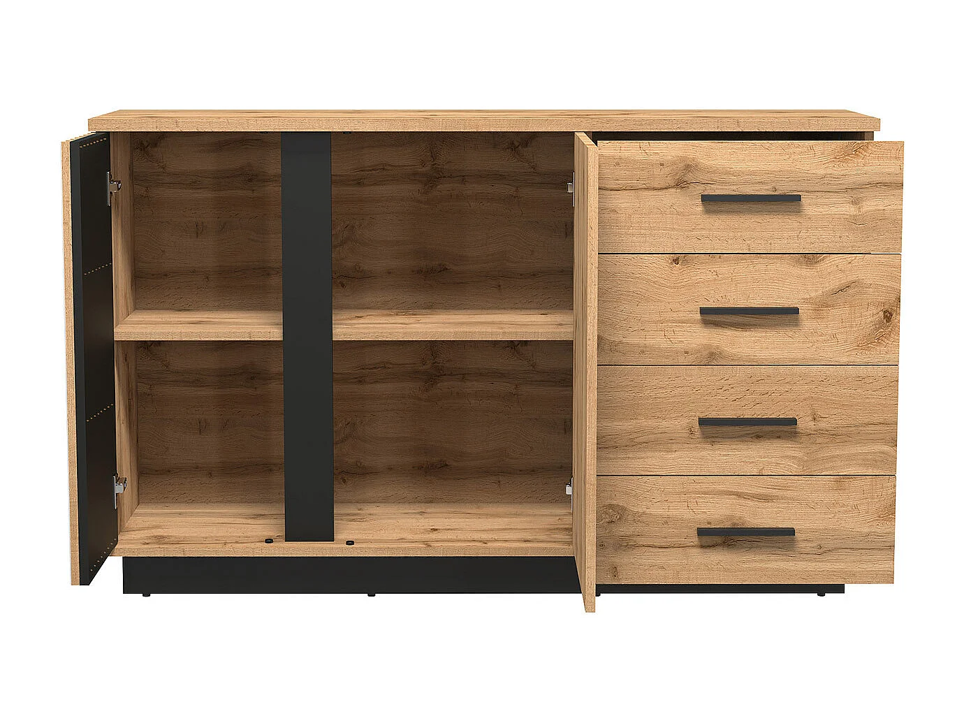 Commode Tenodeu 105, Chêne wotan|Noir, Avec tiroirs et portes, Nombre de tiroirs: 4, 88cm