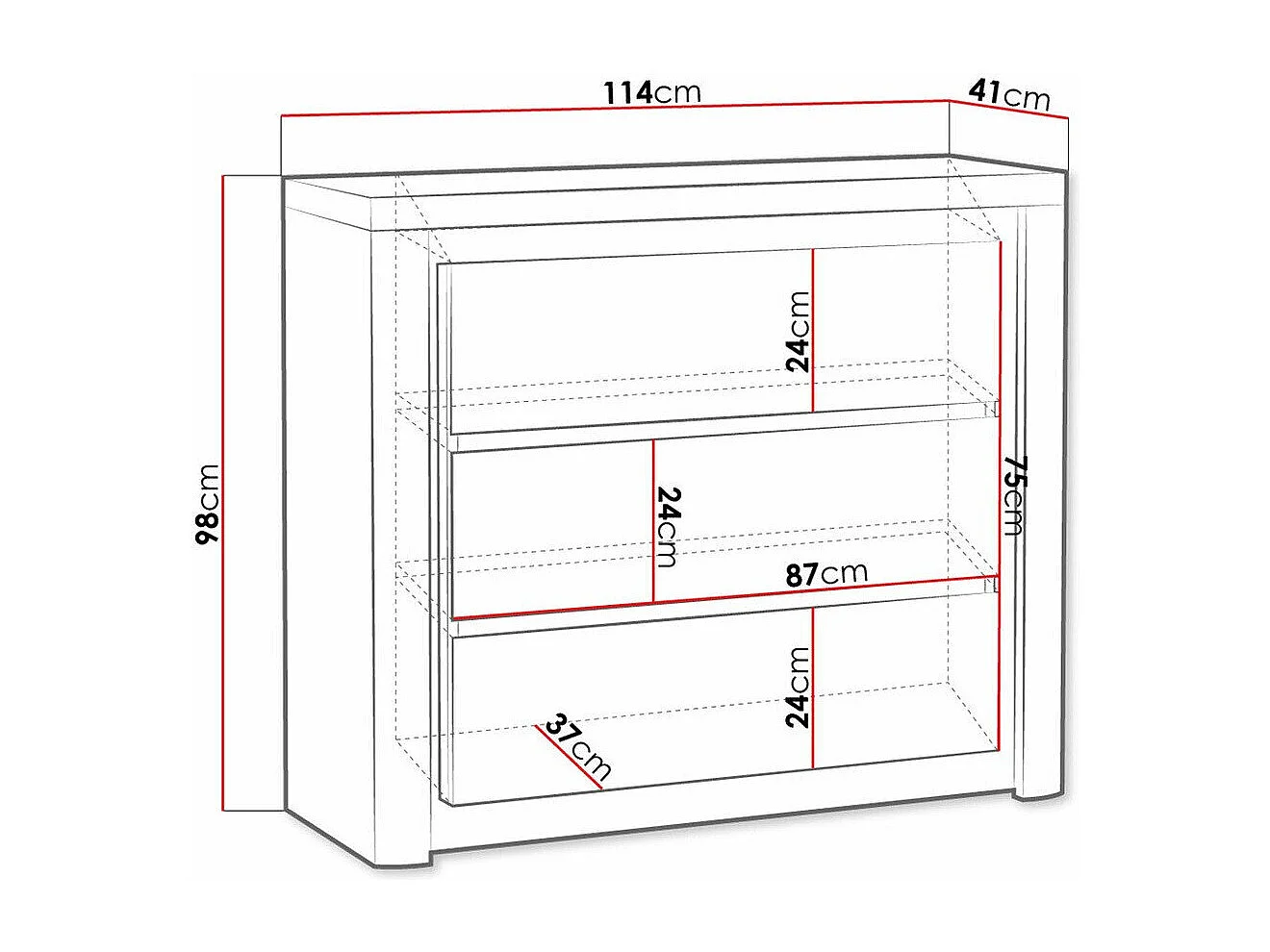 Commode Etrmona 105, Blanc brillant|Ribbeck chêne, Avec tiroirs, Nombre de tiroirs: 3,