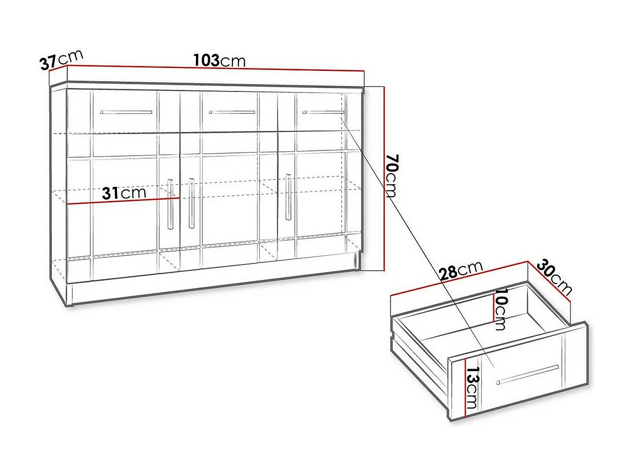 Cómoda Tucson 145, Grafito|Roble Sonoma, Con cajones y puertas, Número de cajones: 3,