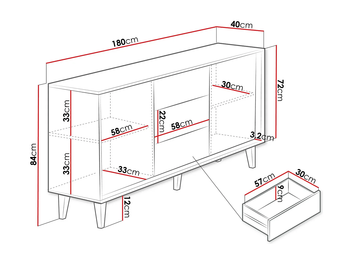 Cómoda Comfivo Romtori 101, Roble Artisan, Con cajones y puertas, 84x180x40cm