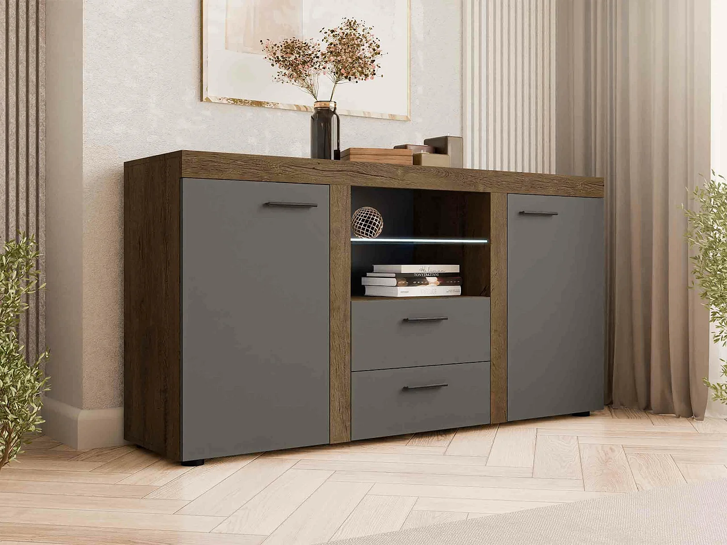 Cómoda Tucson 104, Com gavetas e portas, Número de gavetas: 2