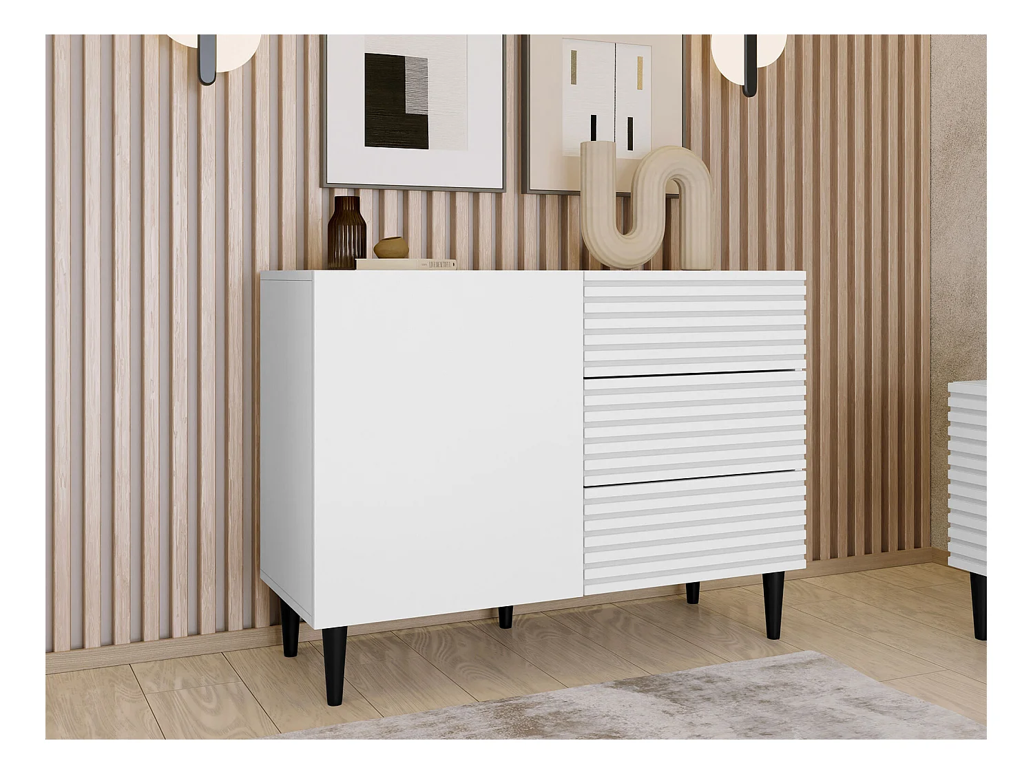 Commode Comfivo Mavmono 100, Blanc, Avec tiroirs et portes, 76x104x40cm