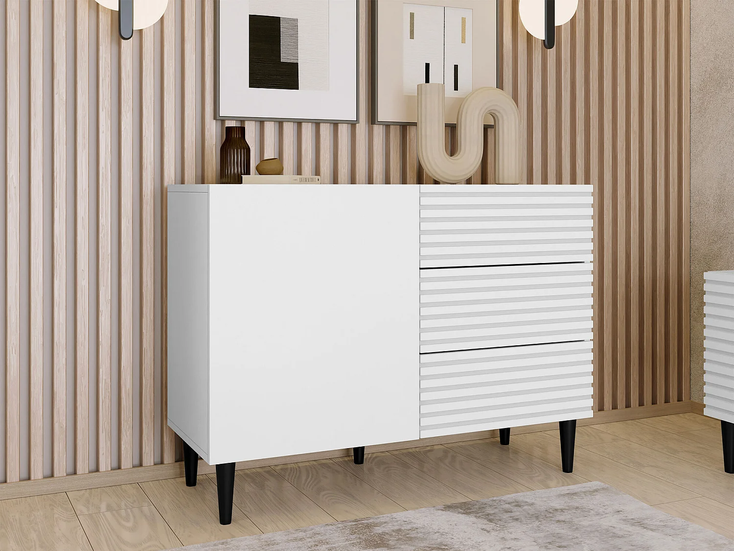 Cómoda Comfivo Mavmono 100, Blanco, Con cajones y puertas, 76x104x40cm