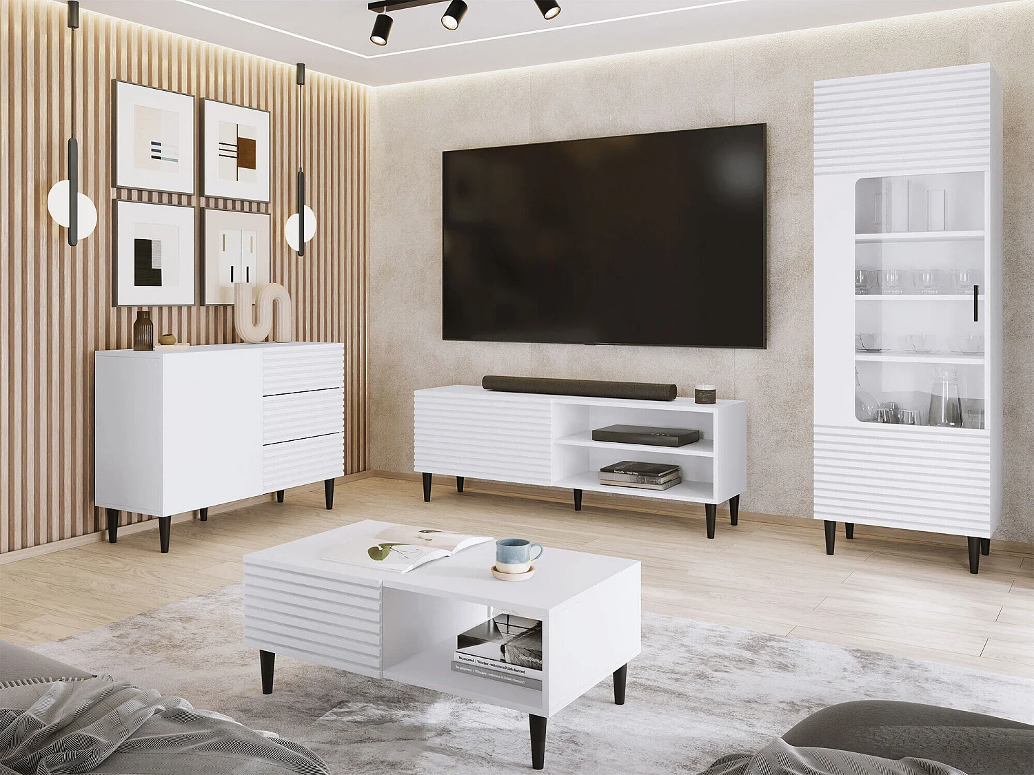 Cómoda Comfivo Mavmono 100, Blanco, Con cajones y puertas, 76x104x40cm