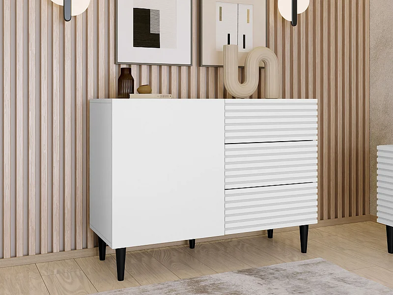 Cómoda Comfivo Mavmono 100, Blanco, Con cajones y puertas, 76x104x40cm