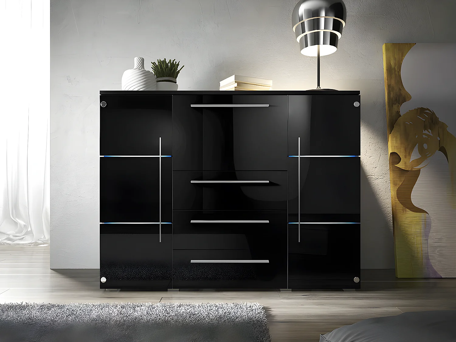 Commode Nashville 101, Avec tiroirs et portes, Nombre de tiroirs: 3, 115x136x39cm