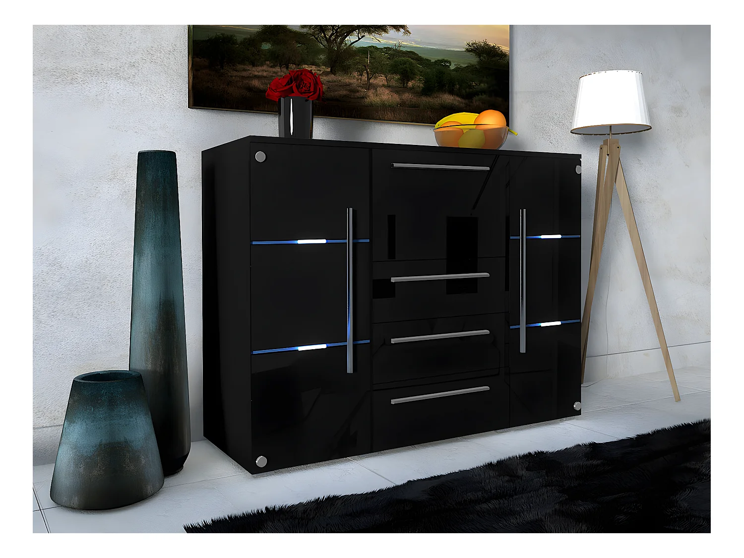 Commode Nashville 101, Avec tiroirs et portes, Nombre de tiroirs: 3, 115x136x39cm
