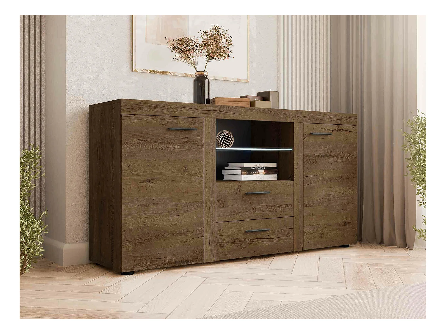 Commode Tucson 104, Chêne de Lefkas, Avec tiroirs et portes, Nombre de tiroirs: 2, 82cm