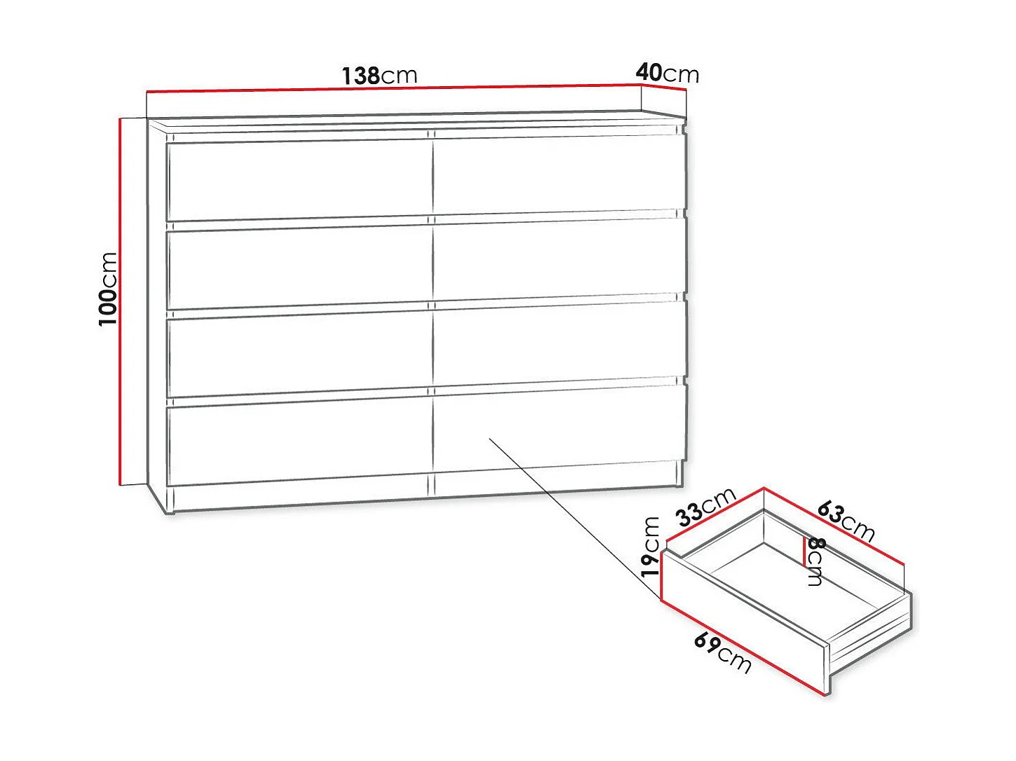 Cómoda Comfivo Structor III, Blanco, Con cajones, Número de cajones: 8, 100x138x40cm