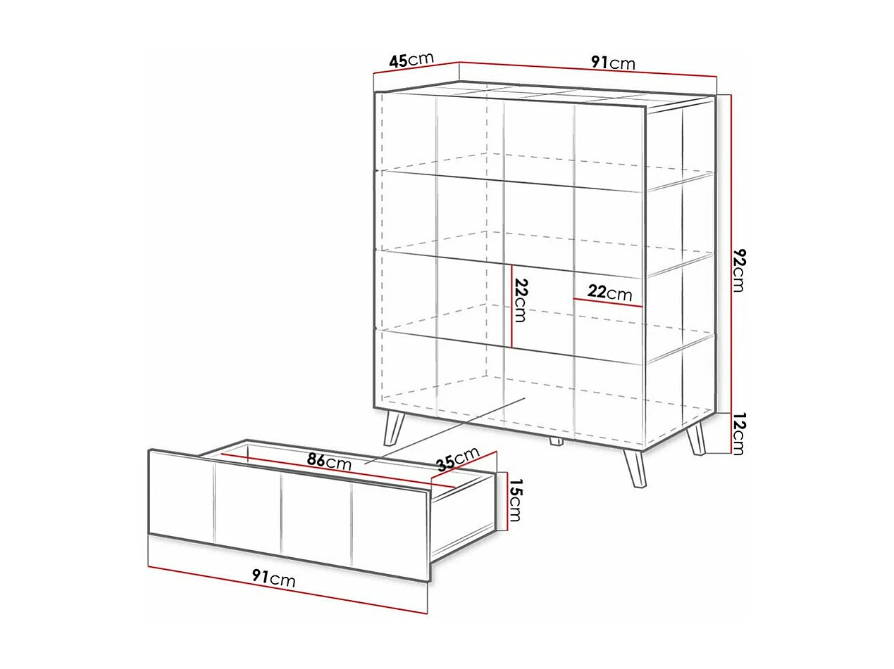 Cómoda Charlotte 133, Número de gavetas: 4, 10x9x5cm