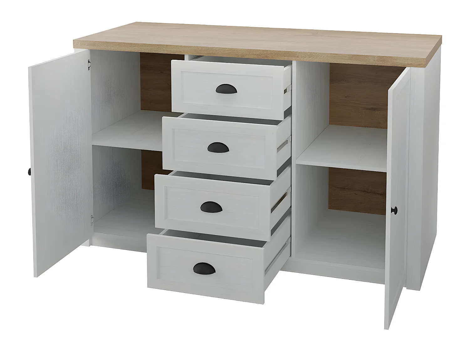 Commode Ferdore 102, Pin Anderson|Chêne de Lefkas, Tiroirs et portes, 87x130x43cm