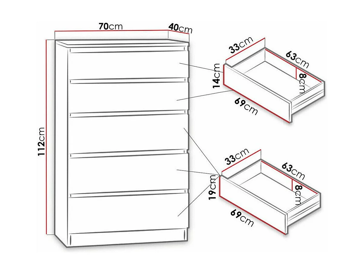 Commode Comfivo 231, Noir, Avec tiroirs, Nombre de tiroirs: 5, 112x70x40cm