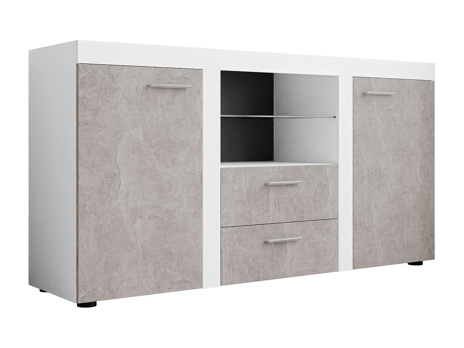 Commode Tucson 104, Béton|Blanc, Tiroirs et portes, Nombre de tiroirs: 2, 82x157x40cm