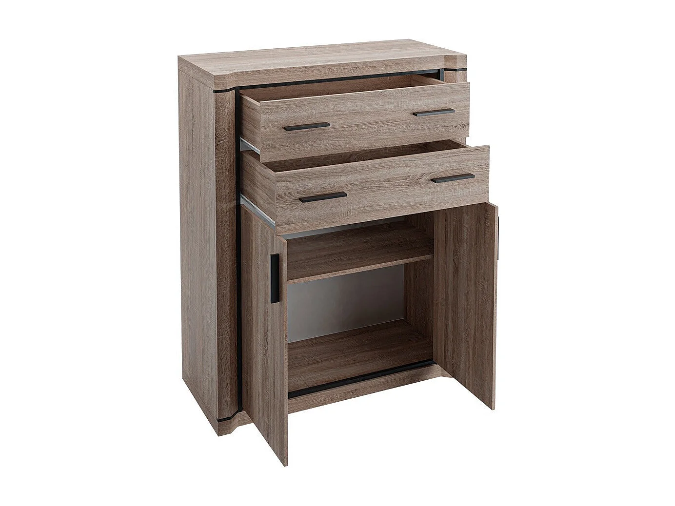 Cómoda Lorelie 105, Trufa roble, Con cajones y puertas, Número de cajones: 2, 123x97x44cm