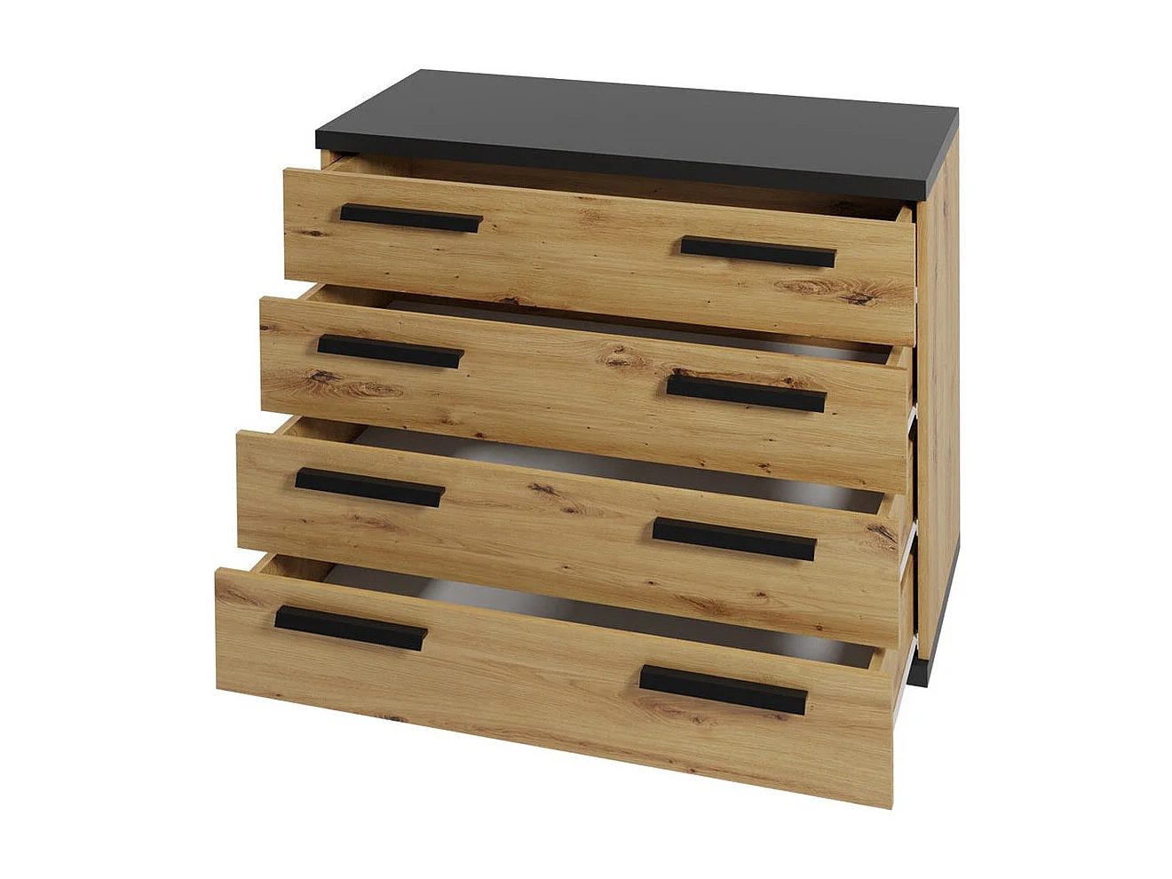 Cómoda Morlira 101, Roble Artisan|Negro mate, Con cajones, Número de cajones: 4, 90x90cm