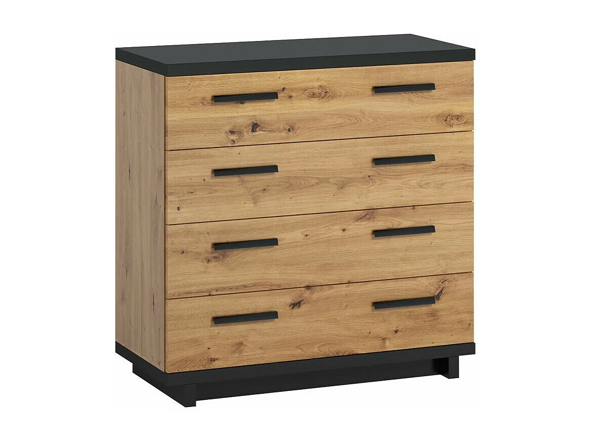 Cómoda Morlira 101, Roble Artisan|Negro mate, Con cajones, Número de cajones: 4, 90x90cm