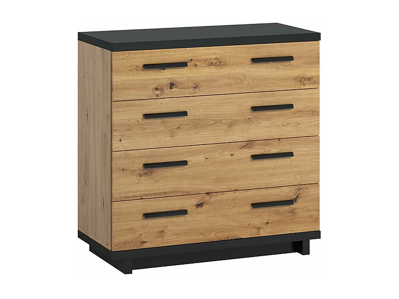 Cómoda Morlira 101, Roble Artisan|Negro mate, Con cajones, Número de cajones: 4, 90x90cm