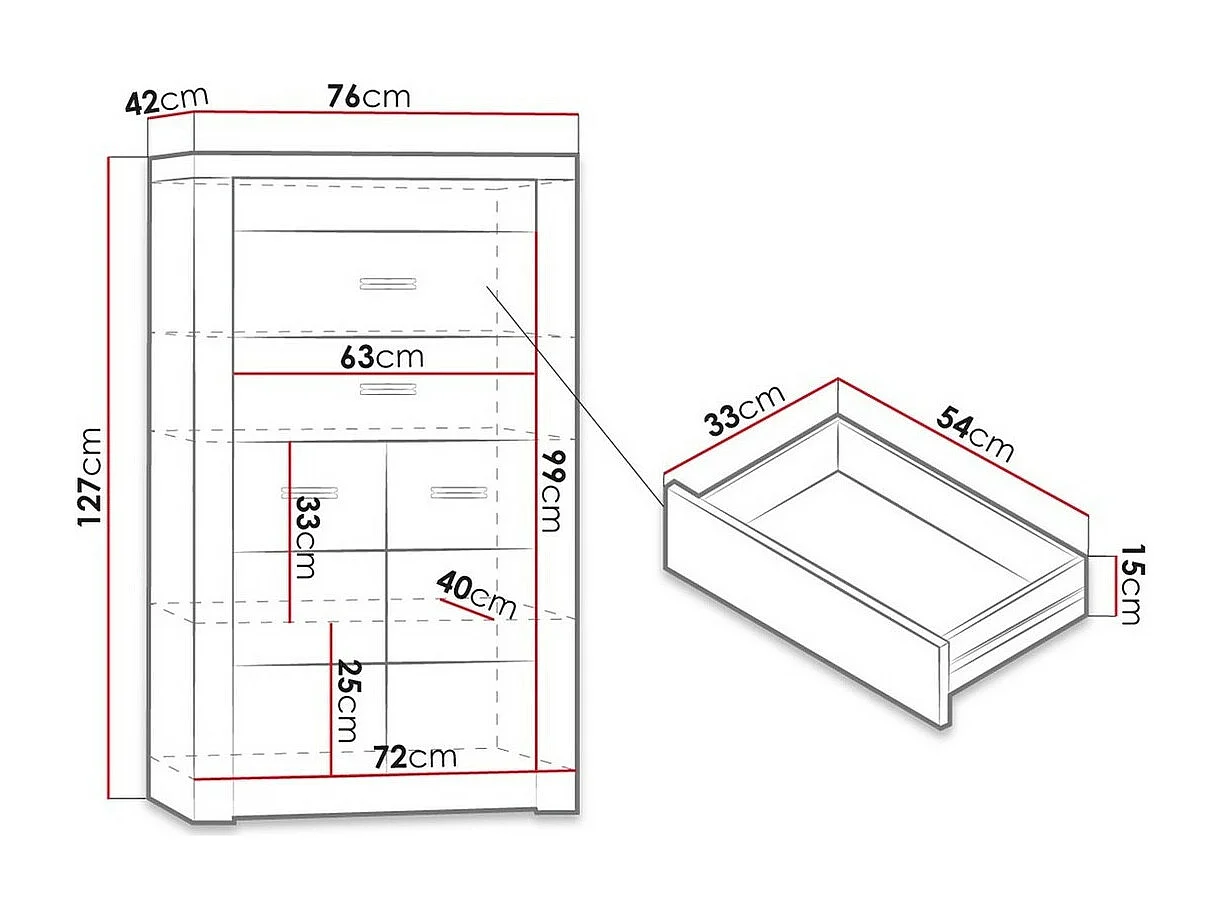 Cómoda Serfeno 103, Fresno, Con cajones y puertas, Número de cajones: 2, 127x76x42cm