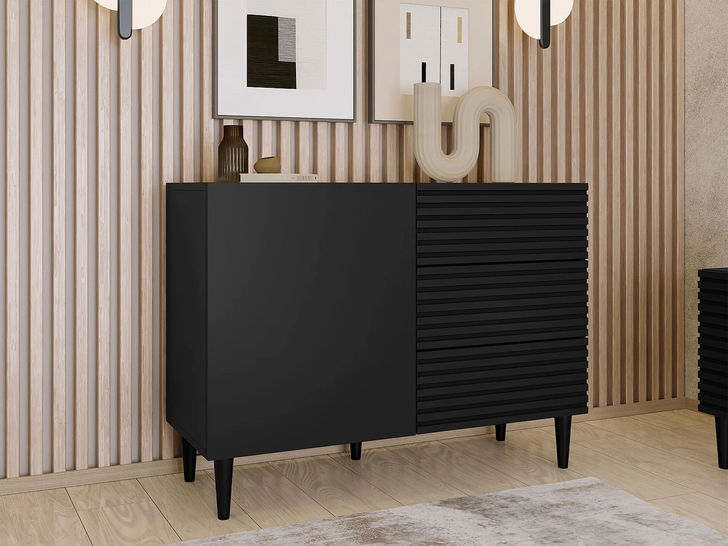 Commode Comfivo Mavmono 100, Noir, Avec tiroirs et portes, 76x104x40cm