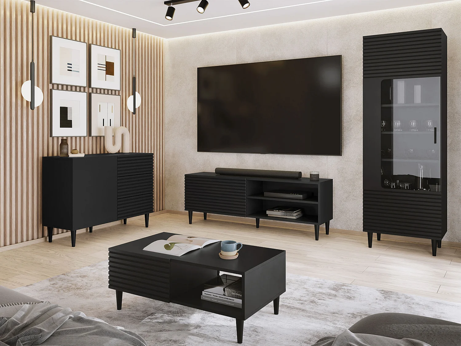 Commode Comfivo Mavmono 100, Noir, Avec tiroirs et portes, 76x104x40cm