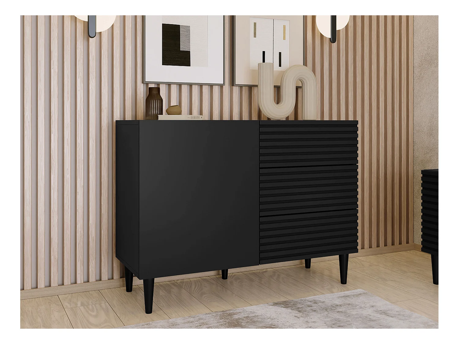 Commode Comfivo Mavmono 100, Noir, Avec tiroirs et portes, 76x104x40cm