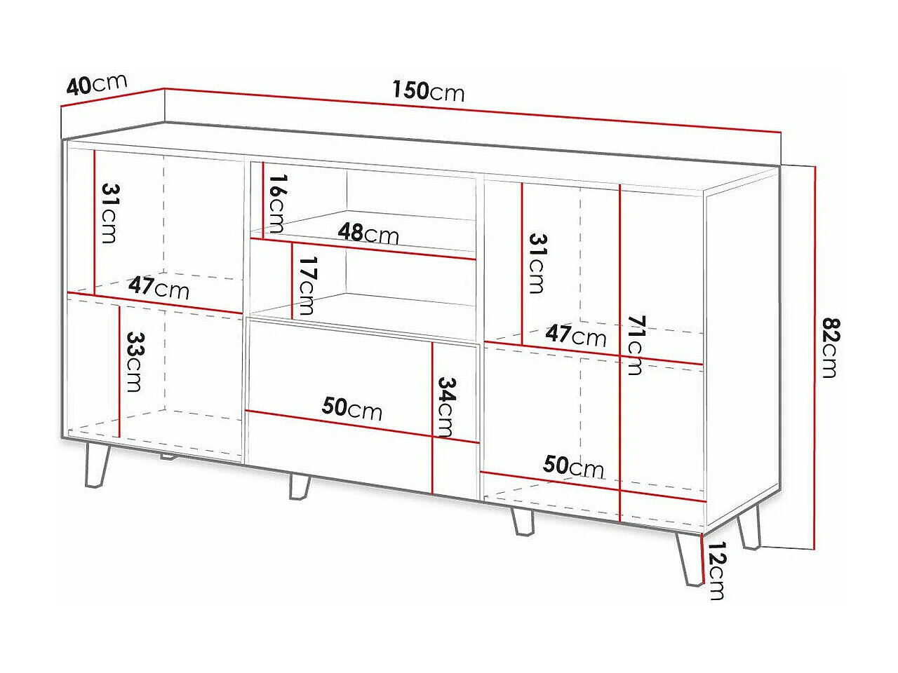 Cómoda Remeta 109, Com gavetas e portas, Número de gavetas: 1