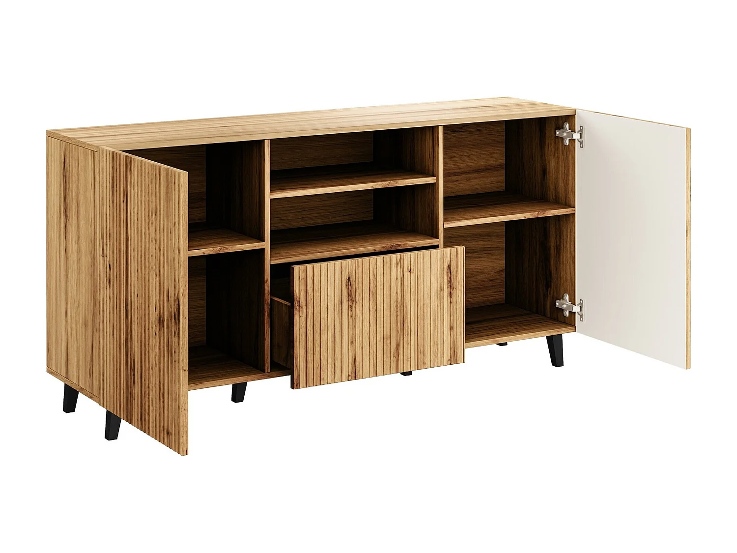 Commode Remeta 109, Noir|Chêne wotan, Tiroirs et portes, Nombre de tiroirs: 1, 82x151cm