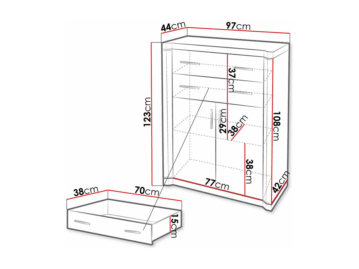 Cassettiera Lorelie 105, Sonoma quercia, Con cassetti e ante, Numero di cassetti: 2.00,