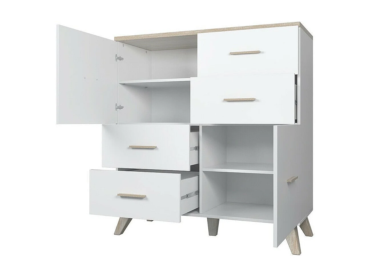 Commode Larfloi 104, Chêne wotan|Noir, Tiroirs et portes, Nombre de tiroirs: 4, 119x110cm