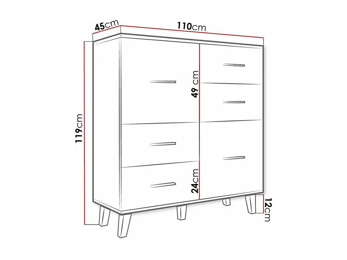Commode Larfloi 104, Chêne wotan|Noir, Tiroirs et portes, Nombre de tiroirs: 4, 119x110cm