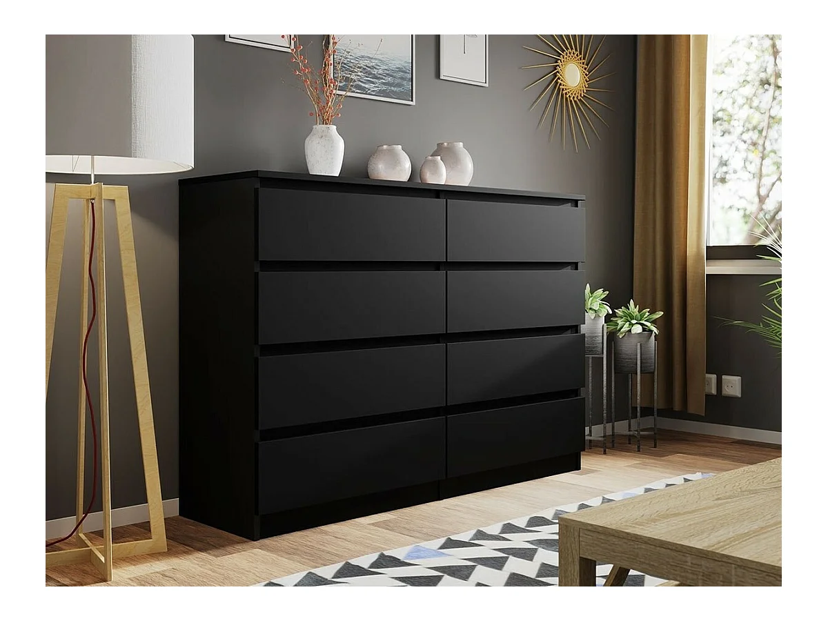 Commode Comfivo 162, Noir, Avec tiroirs, Nombre de tiroirs: 8, 100x138x40cm