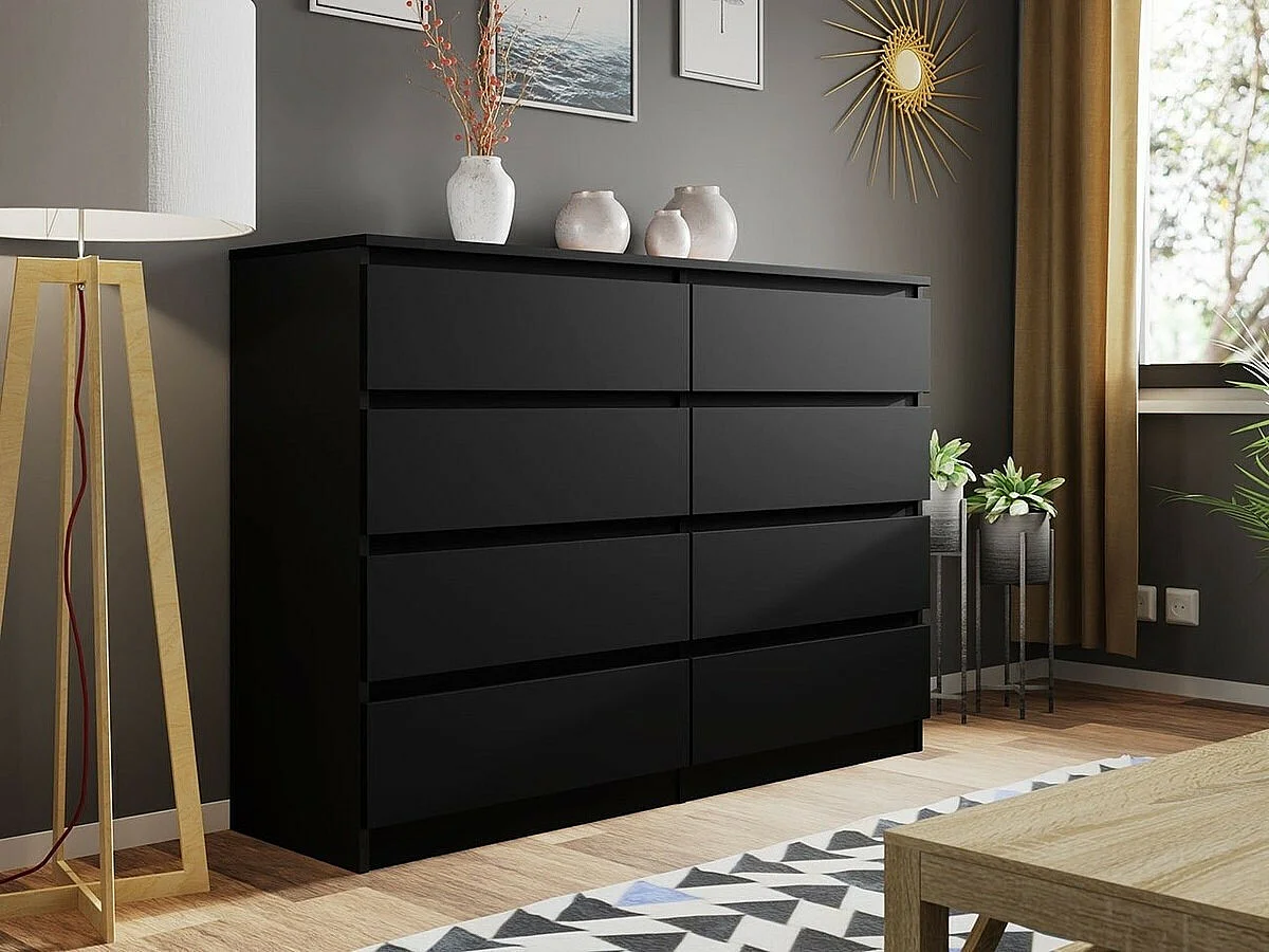 Commode Comfivo 162, Noir, Avec tiroirs, Nombre de tiroirs: 8, 100x138x40cm