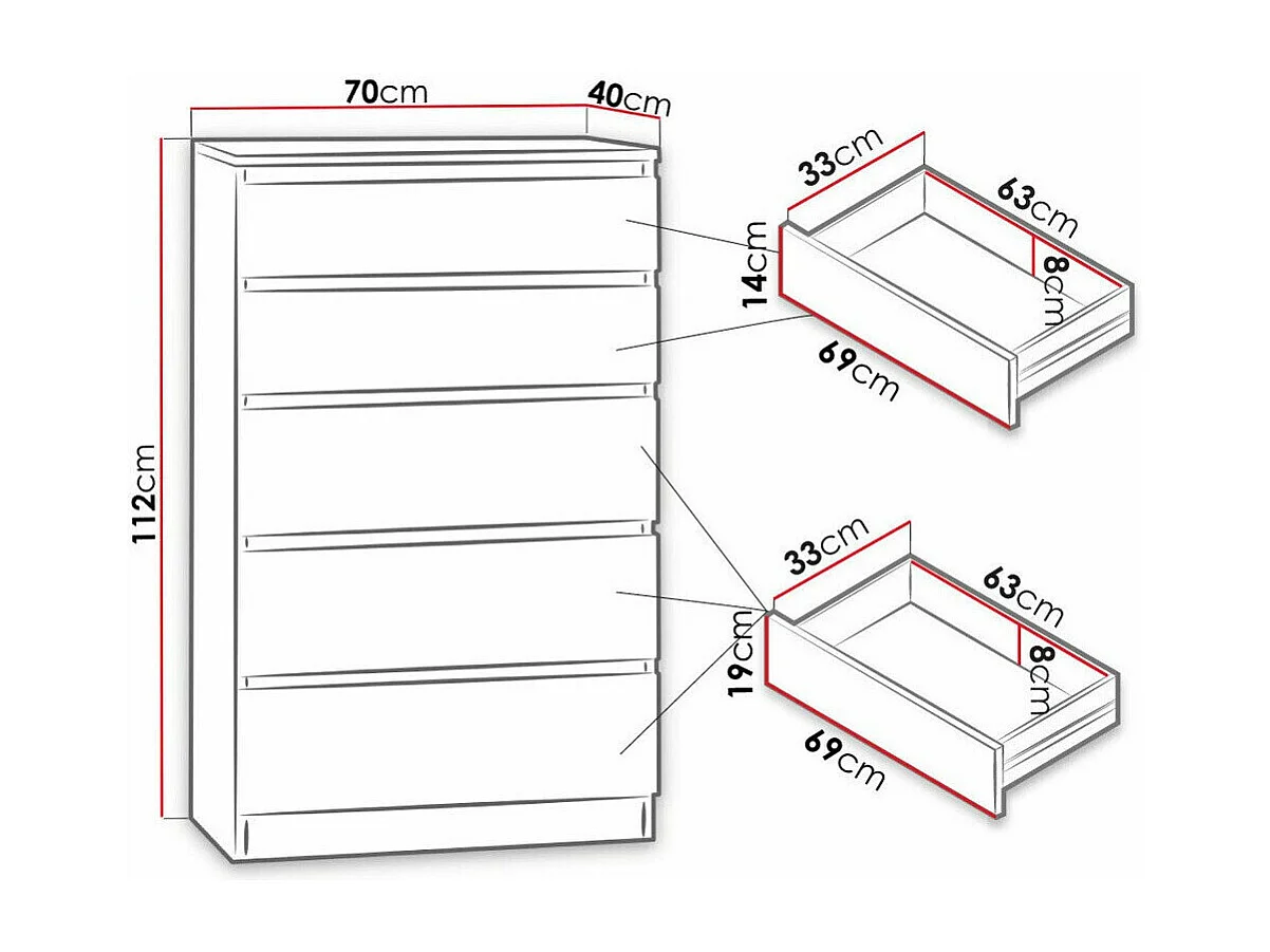 Commode Comfivo 231, Blanc, Avec tiroirs, Nombre de tiroirs: 5, 112x70x40cm