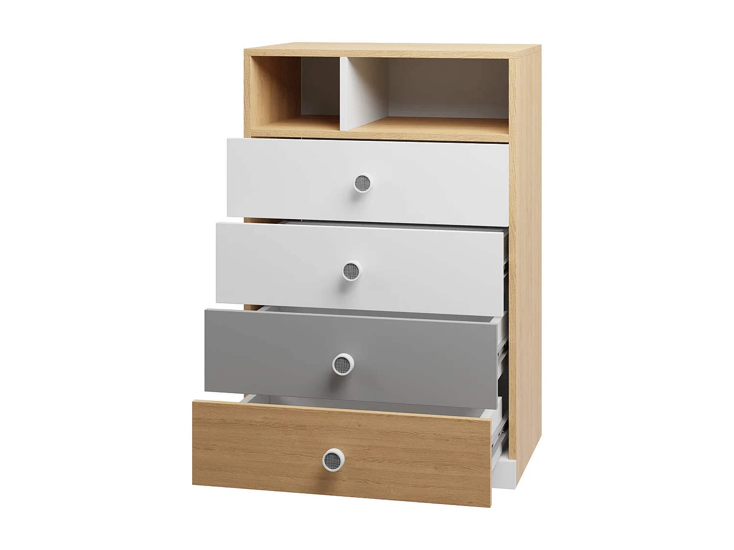 Commode Tesmonu 109, Chêne|Gris|Blanc, Avec tiroirs, Nombre de tiroirs: 4, 100x60x40cm