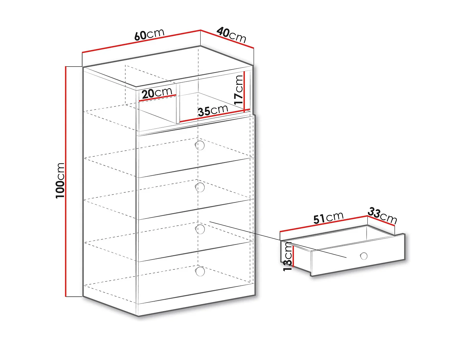 Commode Tesmonu 109, Chêne|Gris|Blanc, Avec tiroirs, Nombre de tiroirs: 4, 100x60x40cm