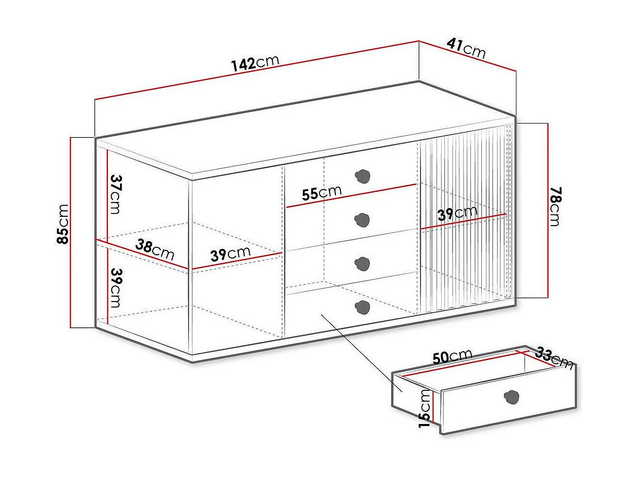 Cómoda Venmava 103, Com gavetas e portas, Número de gavetas: 4