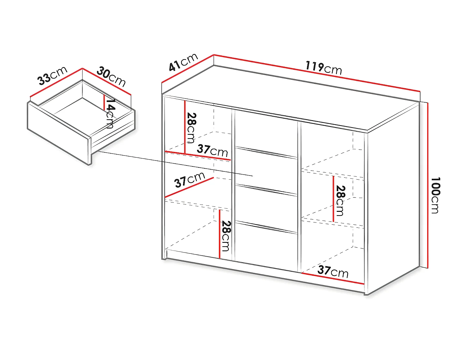 Commode Hartford 425, Or|Noir, Avec tiroirs et portes, Nombre de tiroirs: 4.00, 100x119cm