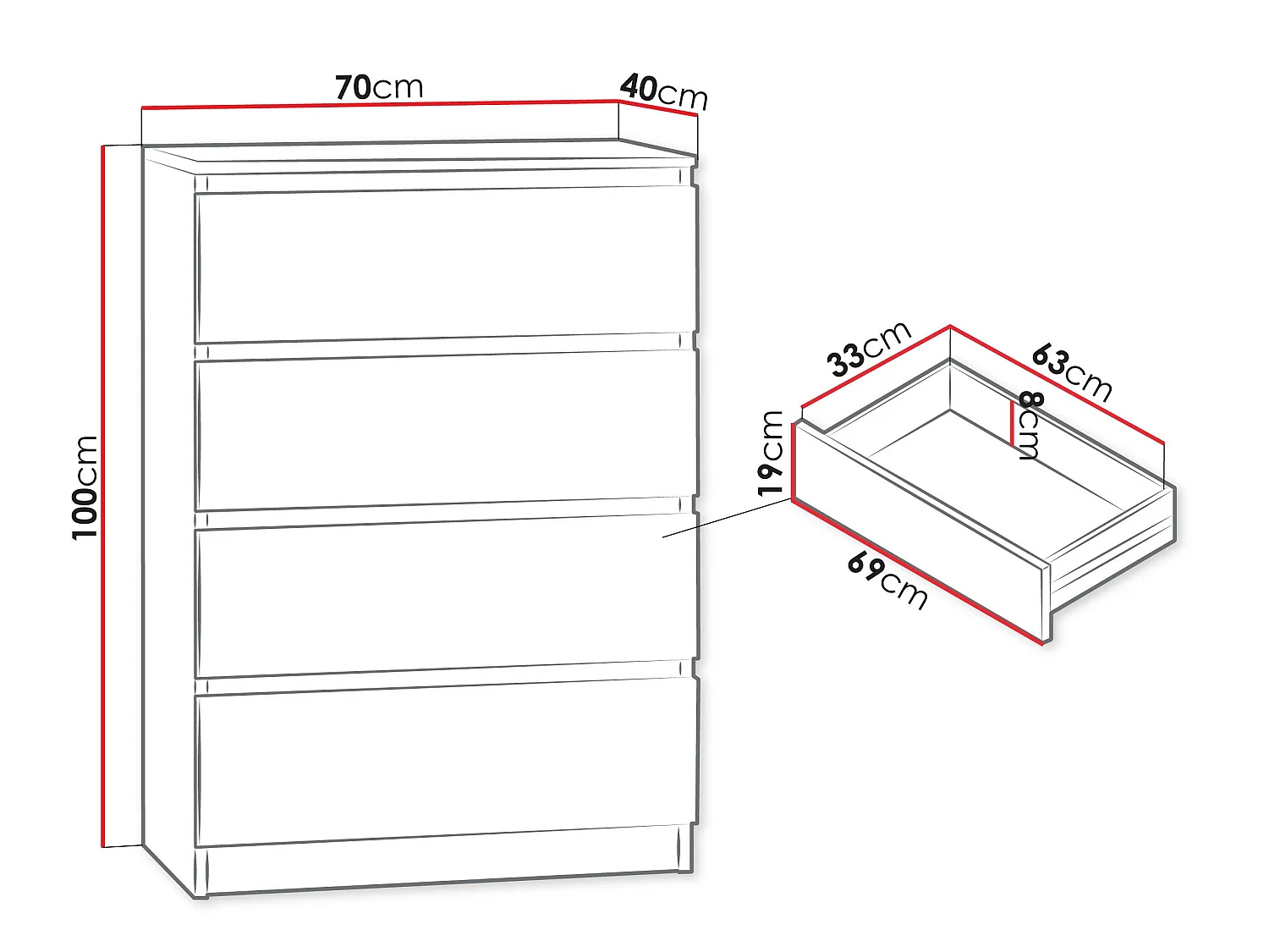 Commode Comfivo Structor I, Noir, Avec tiroirs, Nombre de tiroirs: 4, 100x70x40cm