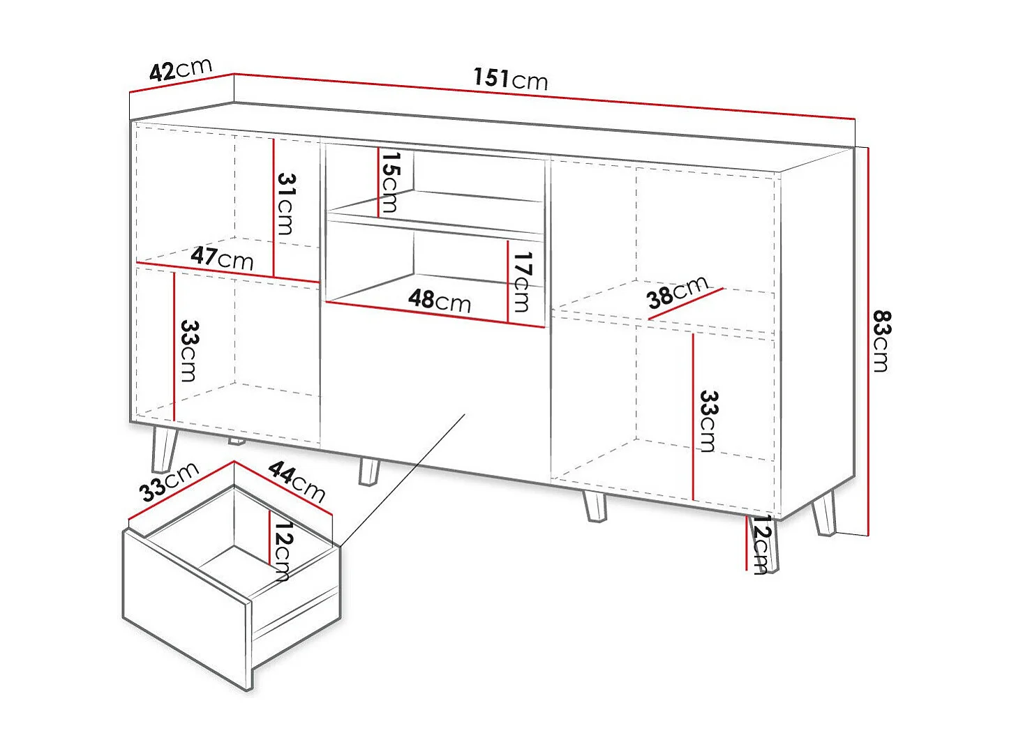 Cómoda Remeta 109, Com gavetas e portas, Número de gavetas: 1
