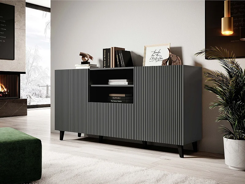 Commode Remeta 109, Anthracite|Noir, Tiroirs et portes, Nombre de tiroirs: 1, 82x151x40cm