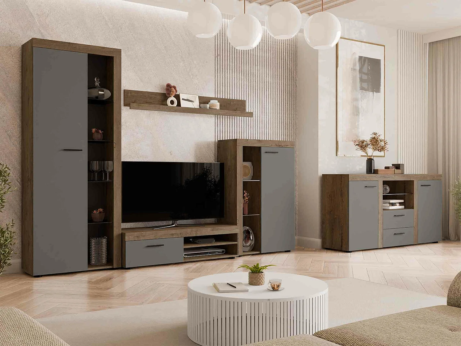 Commode Tucson 104, Chêne de Lefkas|Graphite, Tiroirs et portes, Nombre de tiroirs: 2,